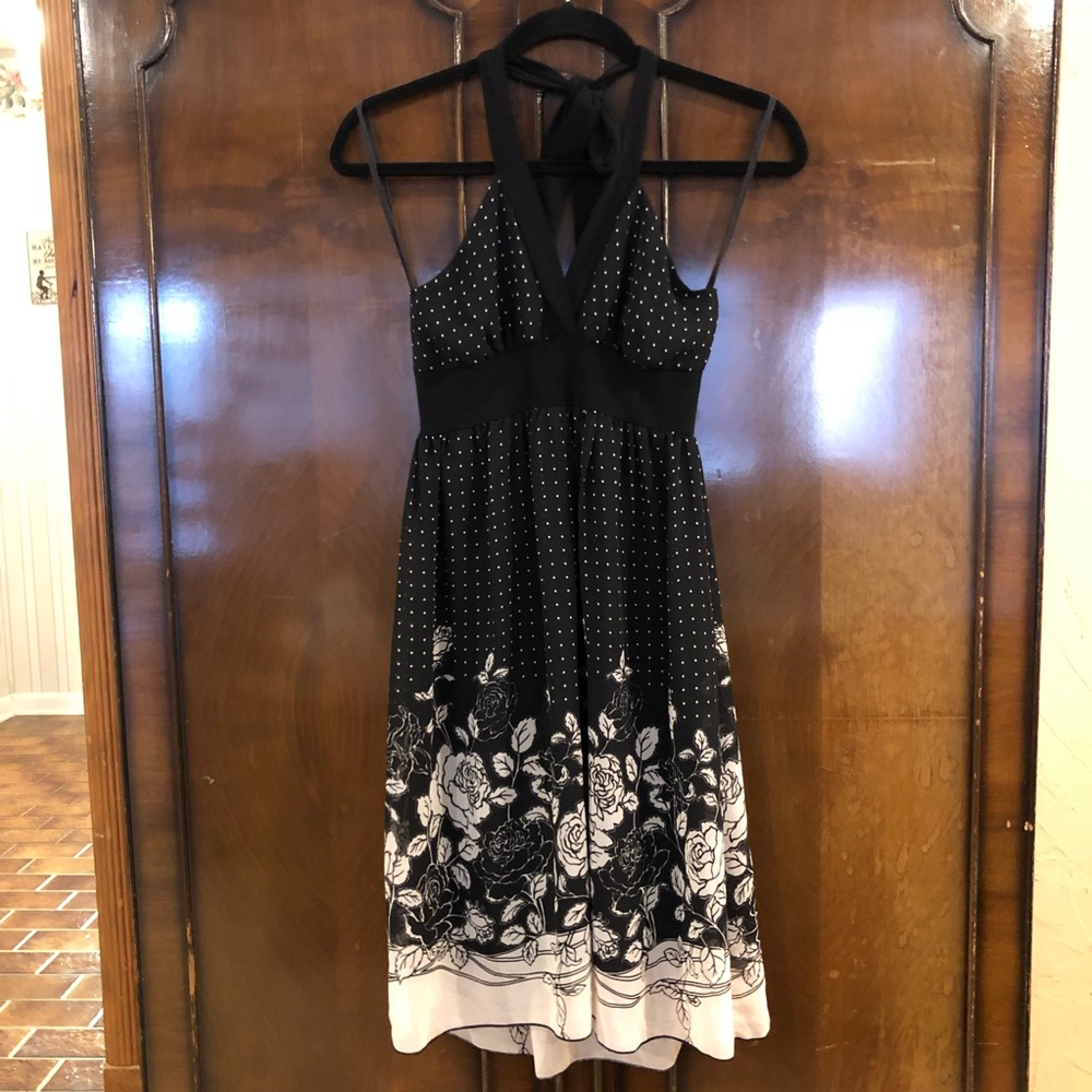 Black & White Floral Halter Sundress